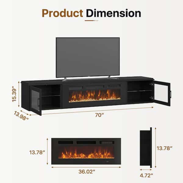 Sizzim 70 in. Freestanding Electric Fireplace TV Stand with Glass