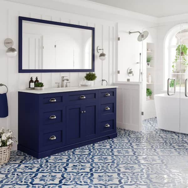Eviva Epic 60 in. Single Sink Blue Bath Vanity with White Carrara