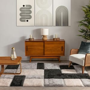 San Francisco Escondido Black Modern Geometric Squares 5 ft. 3 in. x 7 ft. 3 in. 3D Carved Shag Area Rug