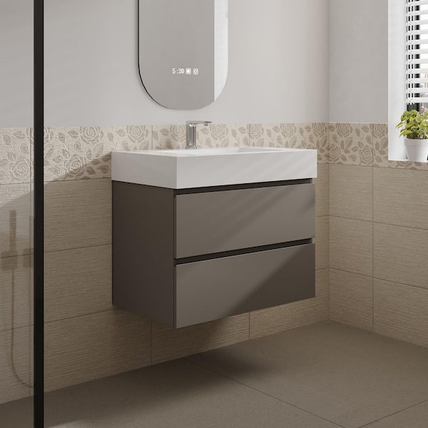 Aaby 30 in. W x 18 in. D x 25 in . H Wall Mounted Floating Bath Vanity Cabinet in Gray with Solid Surface Top and Sink