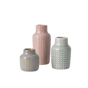 7.25", 5.5", and 3.75" Multicolored Crosshatch Patterned Ceramic Vase (Set of 3)