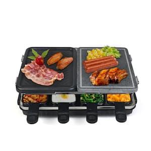 Dual Raclette Table Grill w Non-Stick Grilling Plate and Cooking Stone- 8 Person Electric Tabletop Cooker Indoor Grill