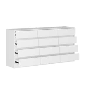 White 12-Drawer 63 in. Width Wooden Dresser, Chest of Drawers, Storage Cabinet for Home Storage without Mirror