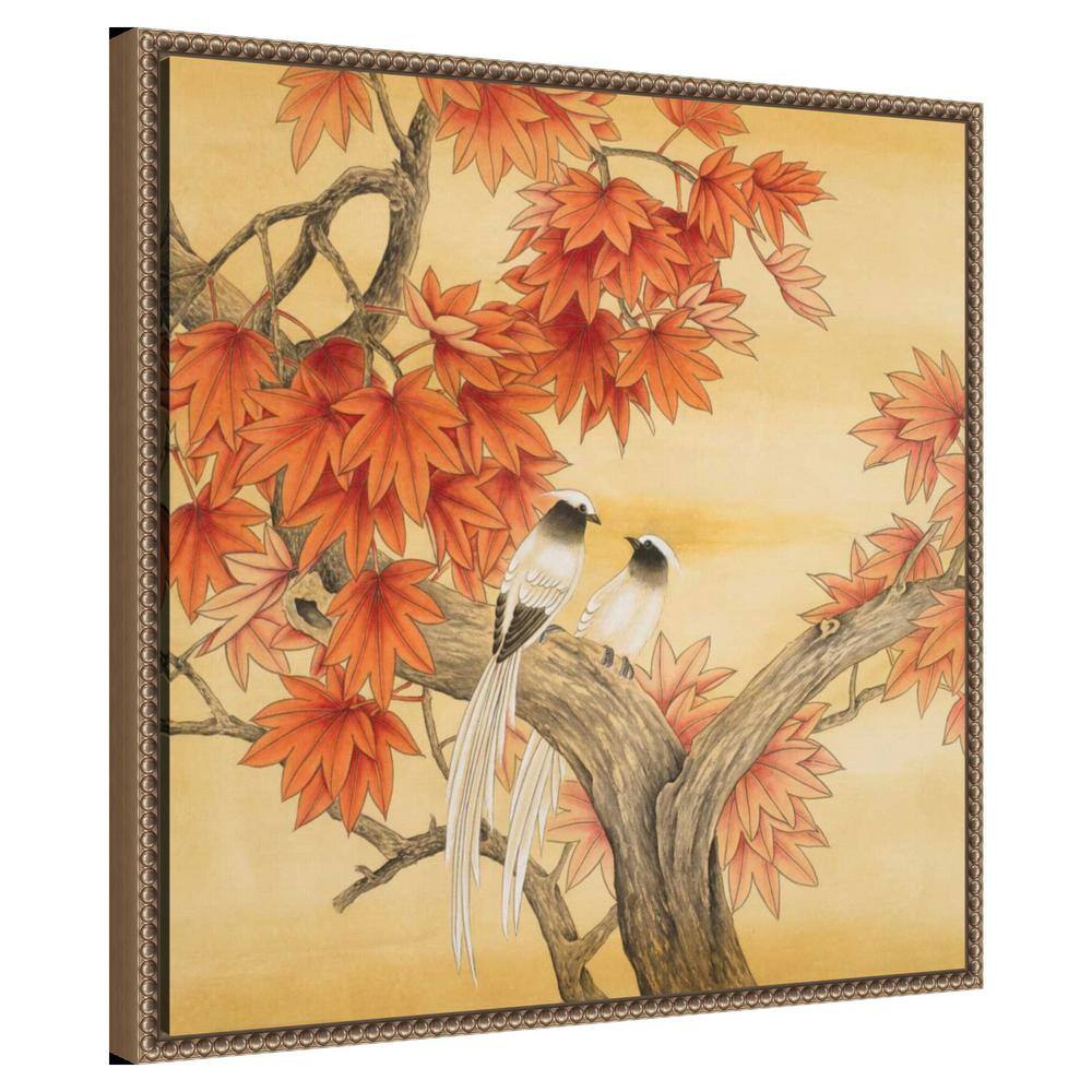 Autumn Love Birds Beaded Framed Canvas Wall Art
