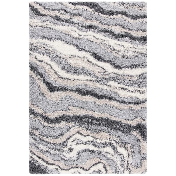 SAFAVIEH Fontana Shag 7 ft. x 9 ft. Gray/Ivory Layered Abstract Area Rug