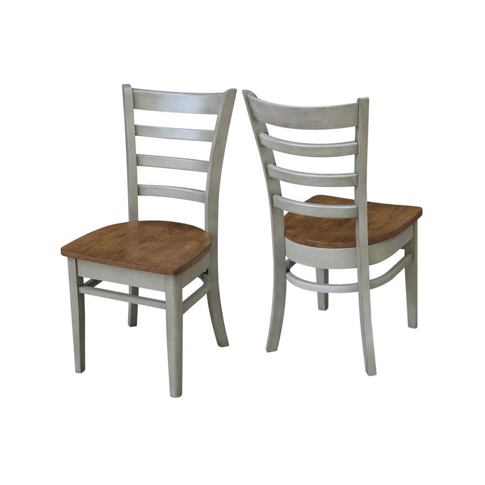 30'' Round Hickory and Stone Solid Wood Dining Table with 2 Ladder Back Chairs