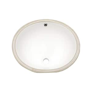 19 in. White Oval Porcelain Ceramic Undermount Bathroom Vanity Vessel Sink With Overflow