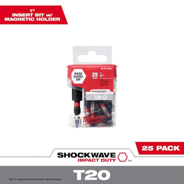 Milwaukee SHOCKWAVE Impact Duty 1 in. T20 Torx Alloy Steel Insert Bit with Magnetic Bit Holder (25-Pack)