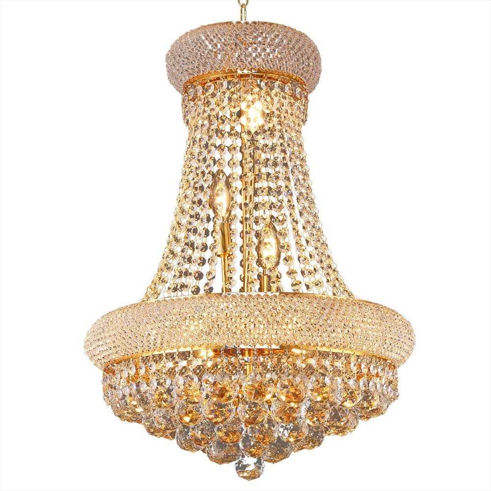 9-Light Gold Crystal Chandelier Circle Round Chandelier for Dining Living R
