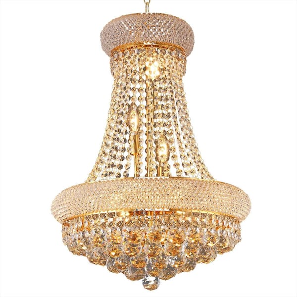 FIRHOT 9-Light Gold Crystal Chandelier Circle Round Chandelier for Dining Living Room Bedroom with Bulbs Included