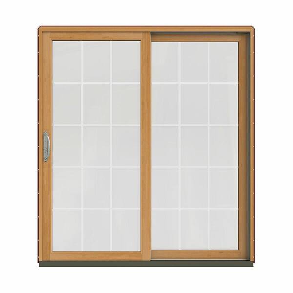 JELD-WEN 72 in. x 80 in. W-2500 Contemporary Red Clad Wood Right-Hand 15 Lite Sliding Patio Door w/Stained Interior