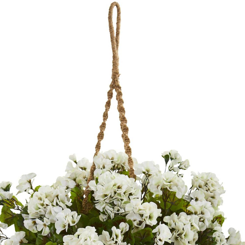White Plastic Cranesbill Hanging Basket Plant Arrangement