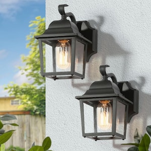 Farmhouse Cage Outdoor Wall Lights 1-Light Black Lantern Modern Outdoor Wall Lighting with Clear Glass Shade (2-Pack)