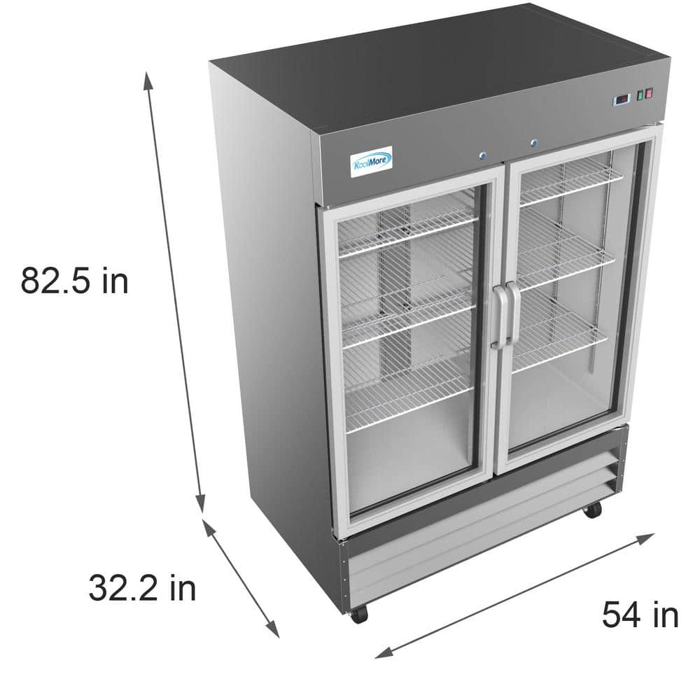 54'' Stainless Steel Double Door Commercial Refrigerator with Glass Doors