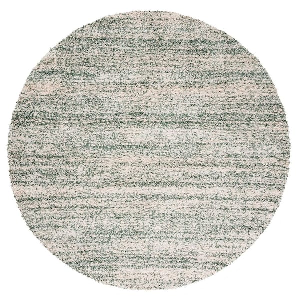 Hudson Shag 4 ft. x 4 ft. Ivory/Green Solid Marle Round Area Rug