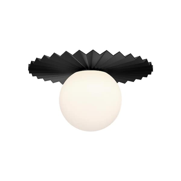 Plume 12 in. 1 Light 60-Watt Matte Black/Opal Matte Glass Flush Mount