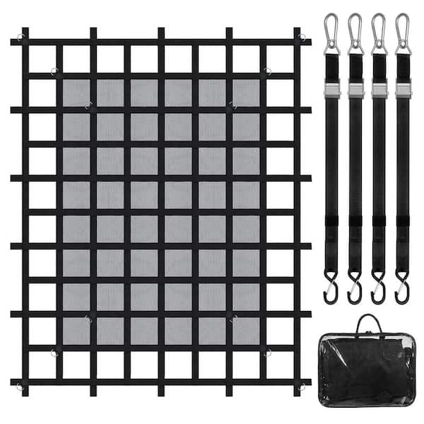Cargo Net 72 in. x 57 in. Heavy Duty Truck Cargo Net for Truck Bed, 4-Adjustable Straps with Carabiners and S-Hooks Rope