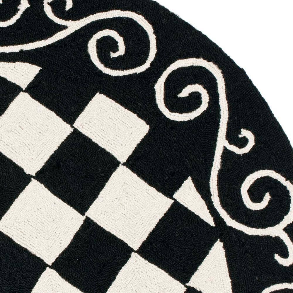Handmade Black Floral Wool Round Area Rug 47"