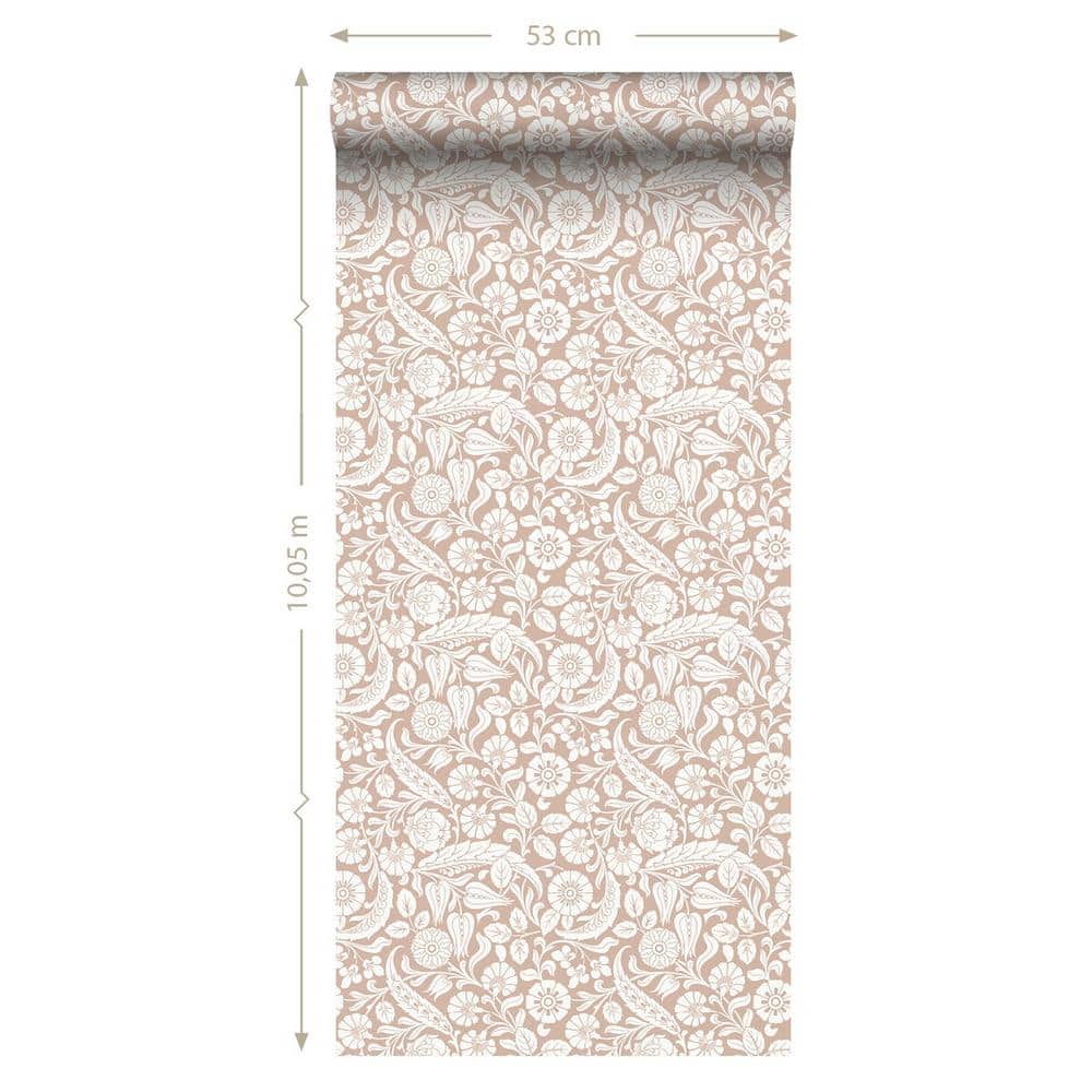 Cordelia Pink and White Non-Woven Floral Wallpaper Bolt