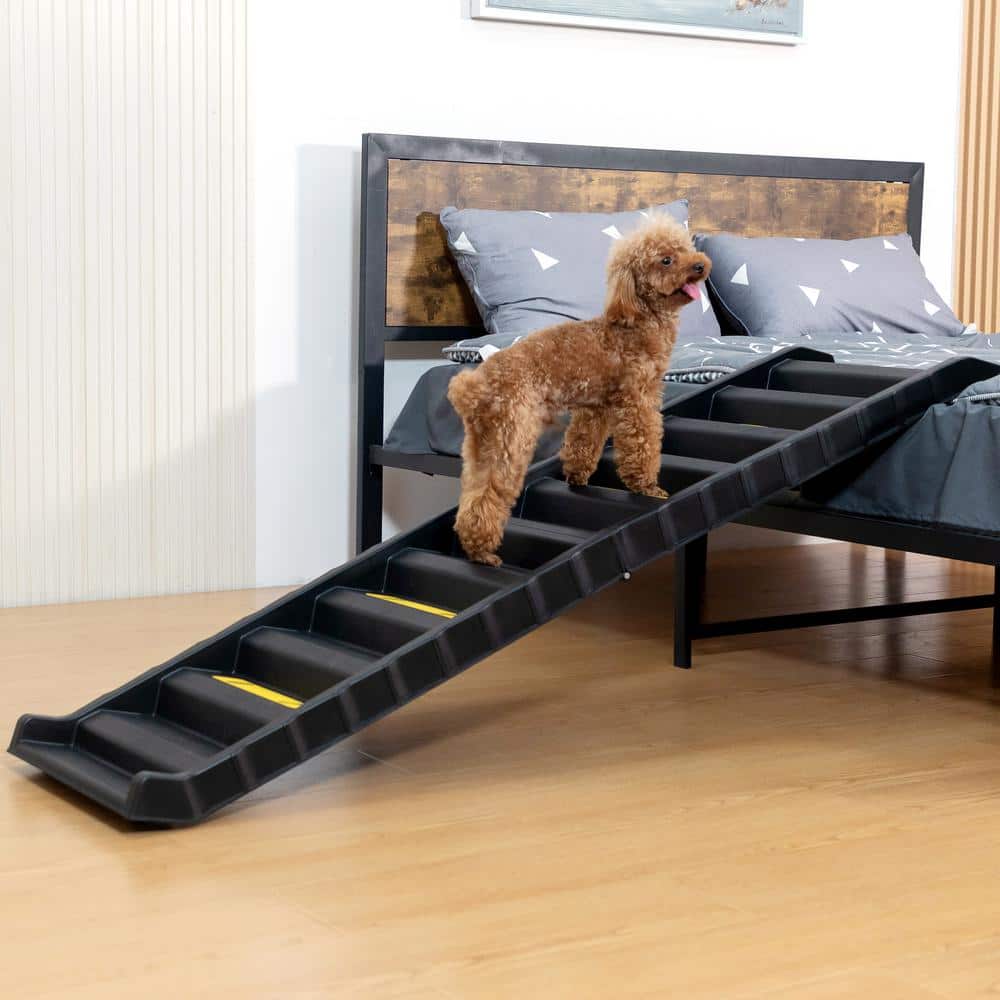 Foldable Black Plastic Pet Ramp with Steps for Cars and Beds