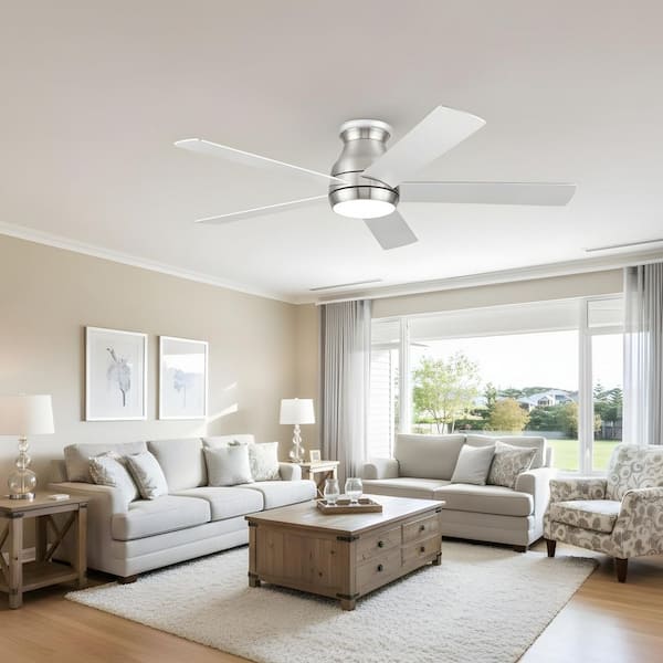 52 in. LED Indoor Nickel Low Profile Ceiling Fan with Light Kit and Remote Control