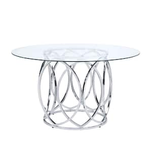 Marcy 53 in. Round Dining Table in Glass/Chrome