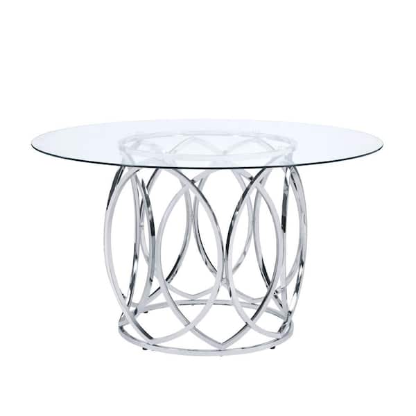 Picket House Furnishings Marcy 53 in. Round Dining Table in Glass/Chrome