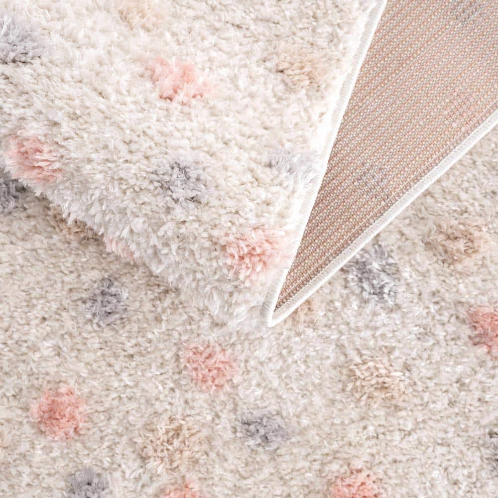 Light Blue and Pink Plush Shag Polyester Rectangular Area Rug