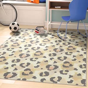 Beige 9 ft. 10 in. x 13 ft. Animal Prints Leopard Contemporary Pattern Area Rug