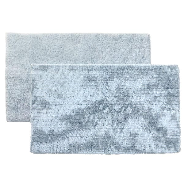 Home Decorators Collection 20 in. x 34 in. Aqua Green Textured Border Cotton Machine Washable Bath Mat, Blue