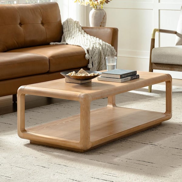 Leon 47 in. Natural Rectangle Wood Coffee Table with Open Base