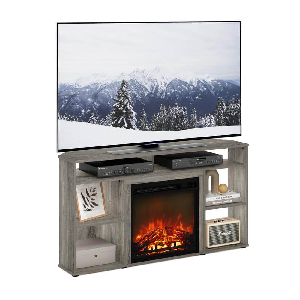 French Oak Grey Corner TV Stand with Electric Fireplace