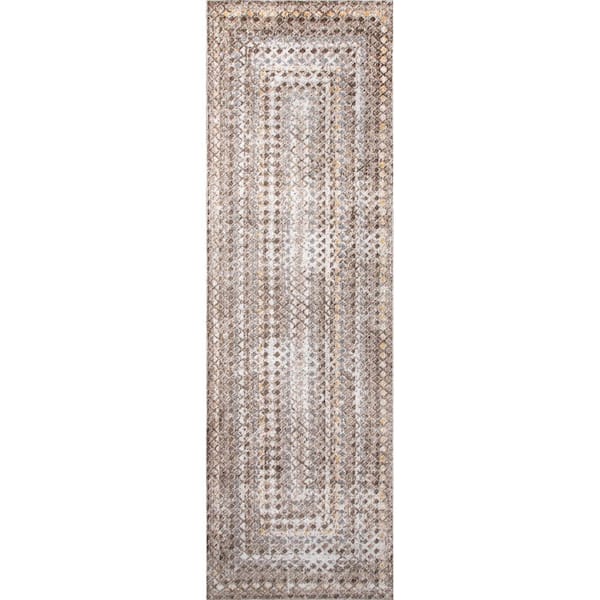 nuLOOM Carley Beige 2 ft. 6 in. x 12 ft. Machine Washable Geometric Area Rug