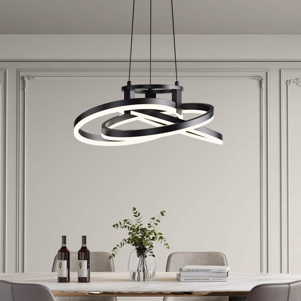 Carson 3-Light 23.2 in. Integrated LED Black Modern Rectangle Dimmable Chandeliers Living Dining Foyer Lighting price history on PriceWatchPro