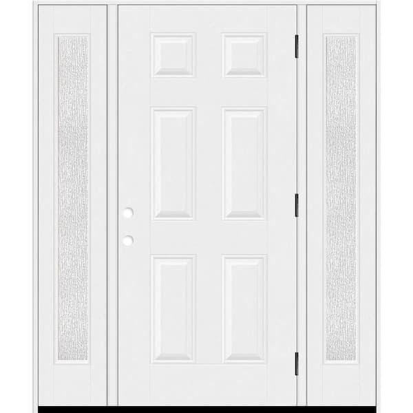 Steves & Sons Regency 64 in. x 80 in. 6-Panel LHOS Unfinished White Mahogany Fiberglass Prehung Front Door with Rain 12 in. SLs 6-9/16