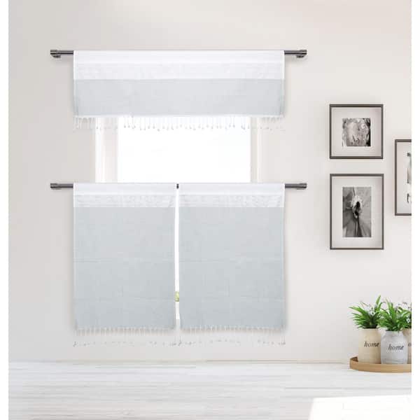 Unbranded Marguerite White-Grey Cotton LightFiltering Rod Pocket Kitchen Curtain & Tier Set 58x15" (1 Piece) 29x36" (2 Pieces)
