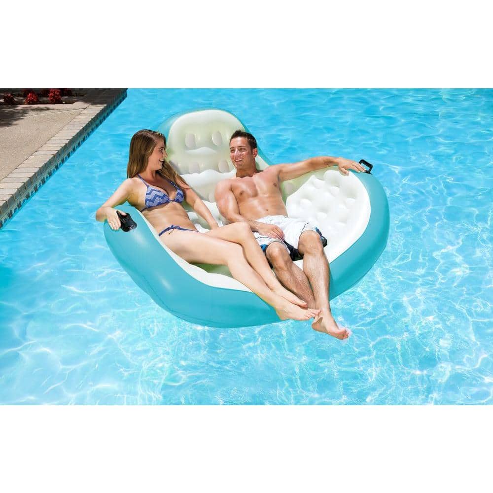 Aqua Cradle Blue and White Inflatable Pool Lounger for Two