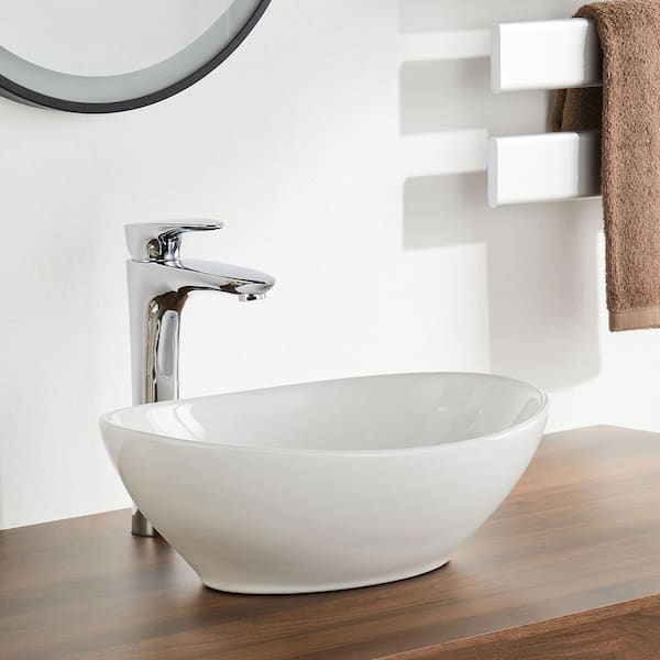 DEERVALLEY DeerValley Horizon White Oval Bathroom Ceramic Vessel Sink ...