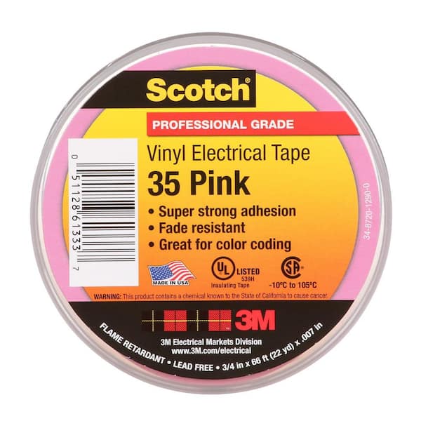 3M Scotch 3/4 in. x 66 ft. Vinyl Color Coding Electrical Tape, Pink