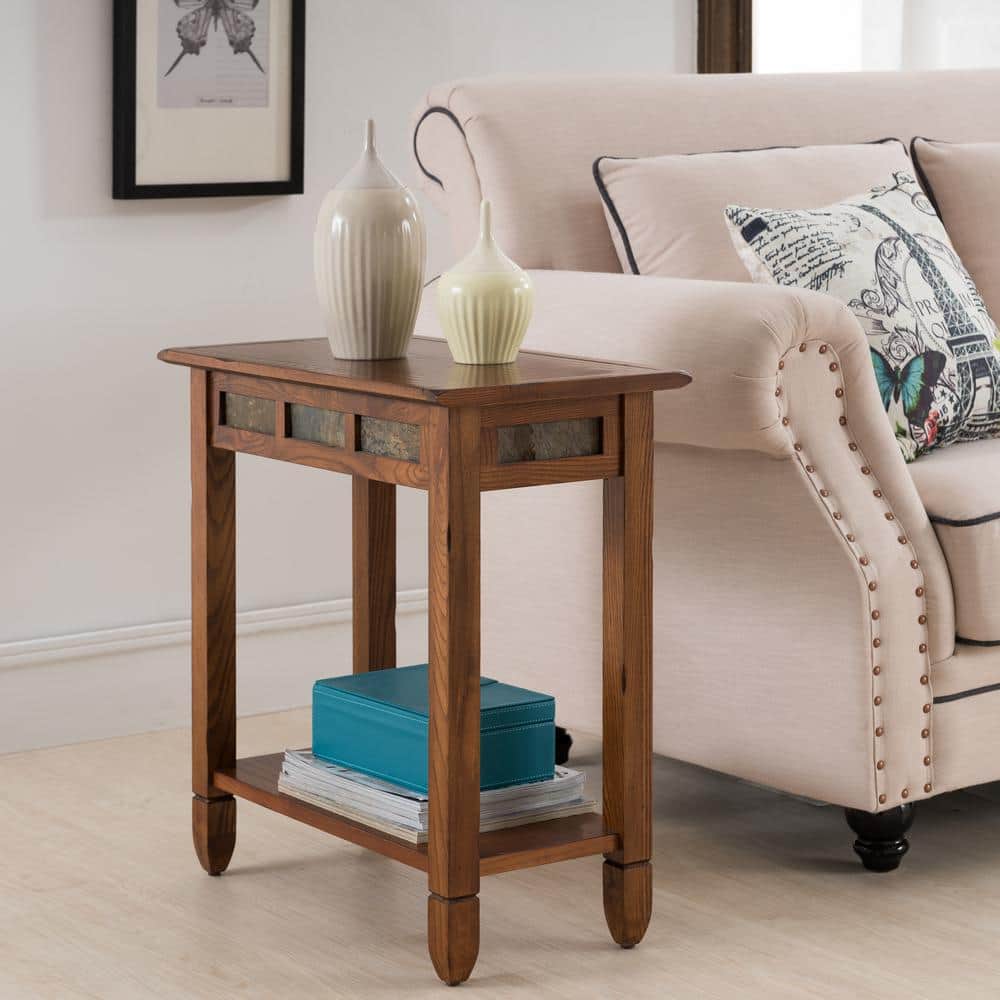 Rustic Oak and Slate Rectangular End Table
