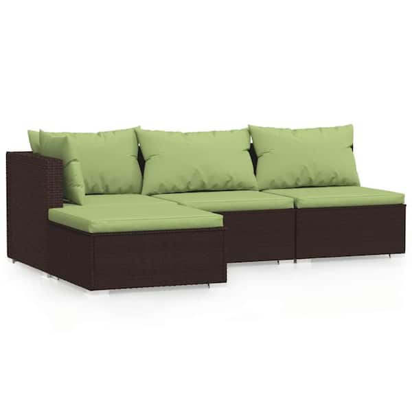 Sify Brown 4-Piece Steel Outdoor Sectional with Green Fabric Cushions and 4 Pillows