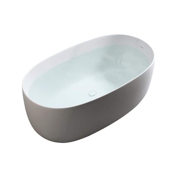 H2O Classic 51 in. x 25.6 in. Solid Surface Freestanding Soaking Bathtub with Center Drain in Matte White