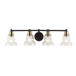 Manhattan Vintage 35.5 in. 4-Light Brass Gold/Oil Rubbed Bronze Metal/Glass Industrial Rustic LED Vanity Light