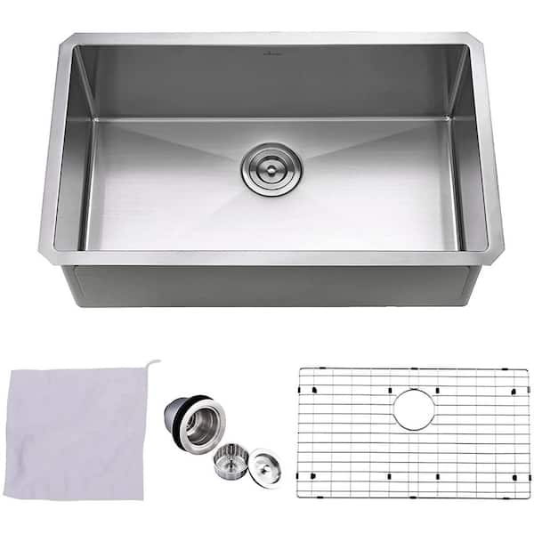 APPASO 16G Stainless Steel 28 in. Single Bowl Undermount Workstation Kitchen Sink with Bottom Grid and Drain