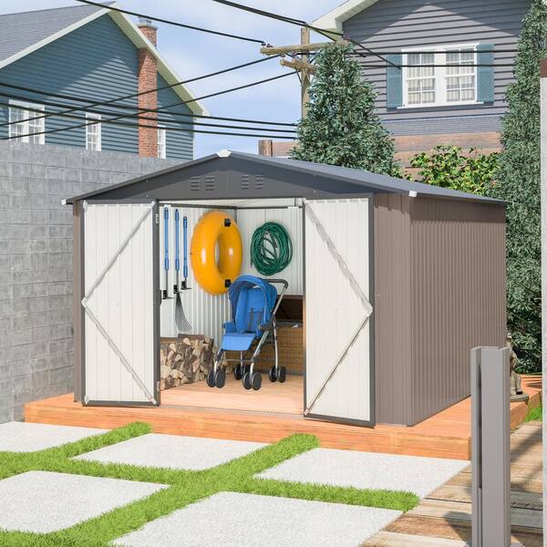 Siavonce 10 ft. W x 10 ft. D Outdoor Storage Shed, Large Metal