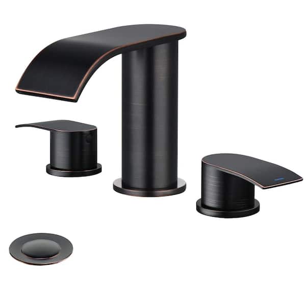 GAGALIFE 8 in. Widespread Double Handle Waterfall Spout Bathroom Vessel Sink Faucet with Pop Up Drain in Oil Rubbed Bronze
