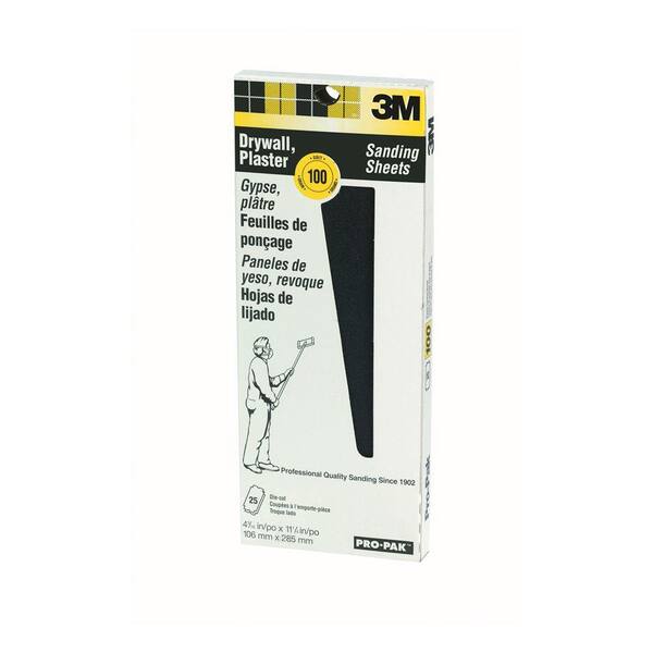 3m Pro Pak 4 3 16 In X 11 1 4 In 100c Grit Drywall Sanding Sheet 25 Pack 99432na The Home Depot