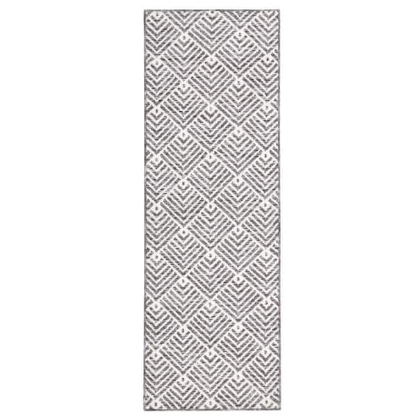 Town & Country Living Everyday Walker Modern Diamond Beige 24 in. x 72 in. Machine Washable Runner Kitchen Mat