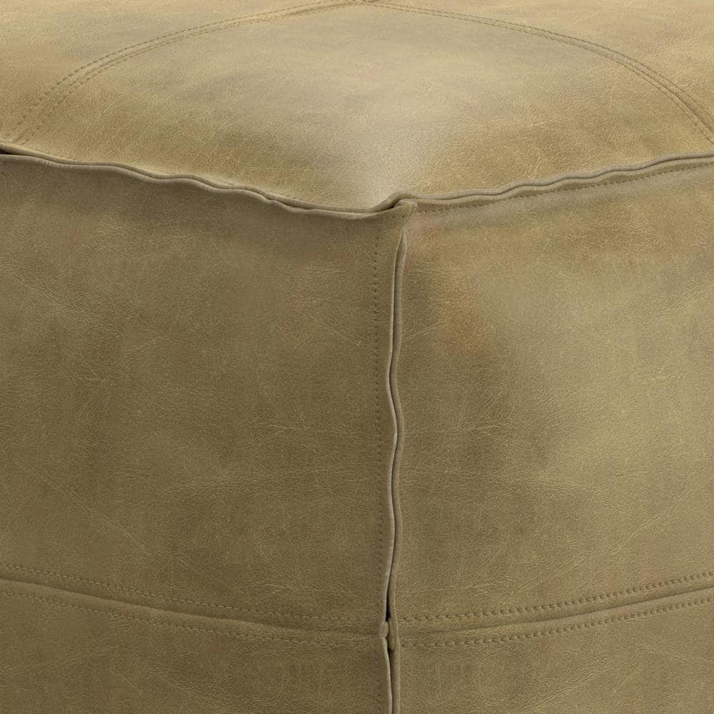 Sheffield Boho Distressed Sandcastle Genuine Leather Square Pouf
