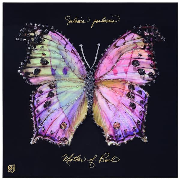 Pink Monarch Elegance Crystallus Epoxy Coated Wrapped Glossy Butterfly Canvas Unframed Wall Art, 24 in. x 24 in.